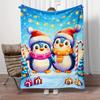Christmas Penguin Flannel Blanket Festive Holiday Gift Snowflake Stars Candy Cane Winter Cozy Soft Blanket Kids Room Decor