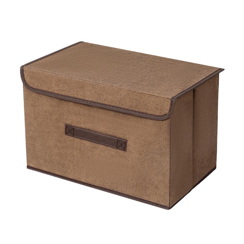 Foldable Linen-Like Storage Box with Lid for Clothes and Sundries