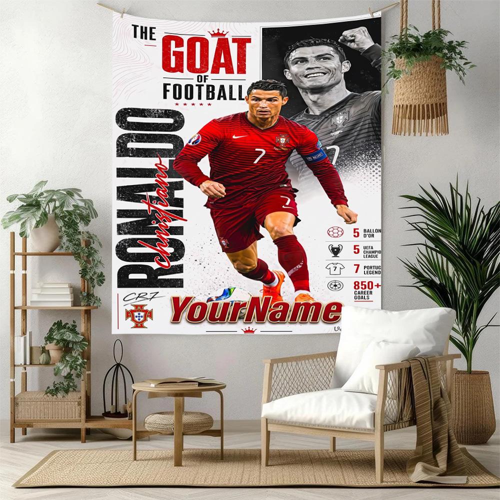 Cristiano Ronaldo Custom Your Name Wall Decor Tapestry Art For Pet Memorial Birthdaywedding Party Backdrop Family Gift
