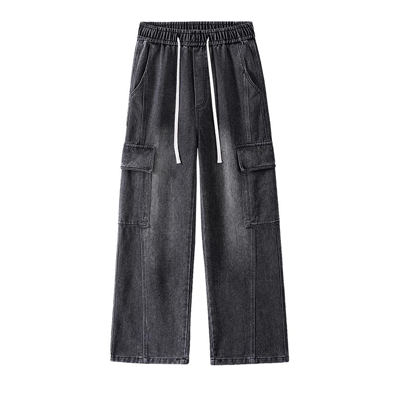 New Spring Summer Men's Vintage Jeans Multi Pocket Cargo Loose Casual Denim Pants Men Cotton Wide Leg Denim Trousers Streetwear