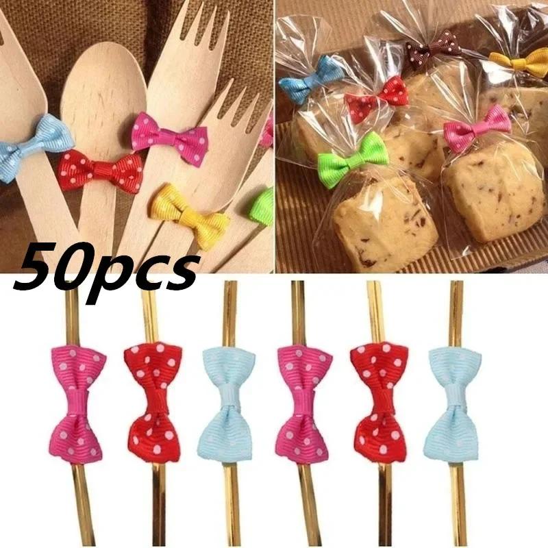 50pcs DIY Bow Tie Wrapping Golded Wire Bowknot Binding Wire for Bags and Cake Pockets Fastener Sealing Fixed Ties