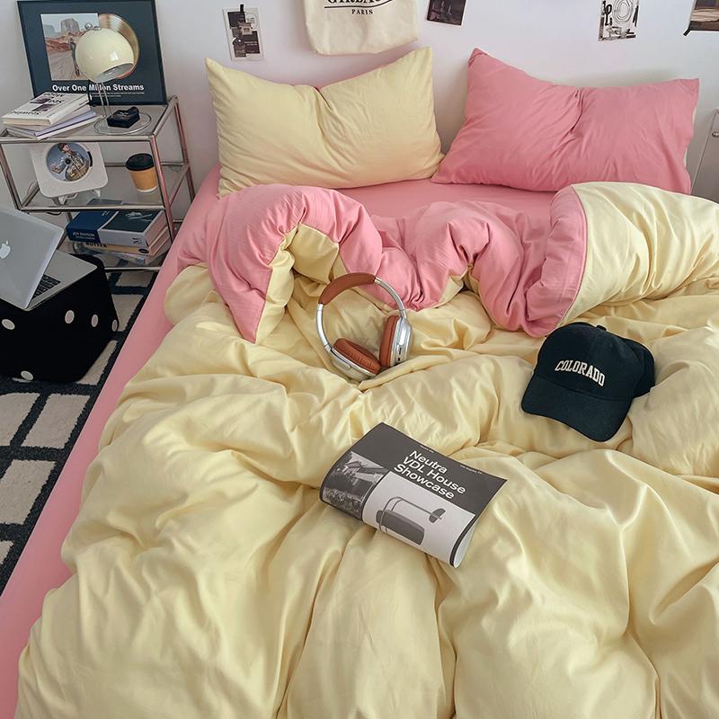 

New Quilt Set Fresh Solid Color Double Wash Cotton Four-piece Set Skin Friendly Breathable Spring/summer Bedding 150x200cm 4pcs&set