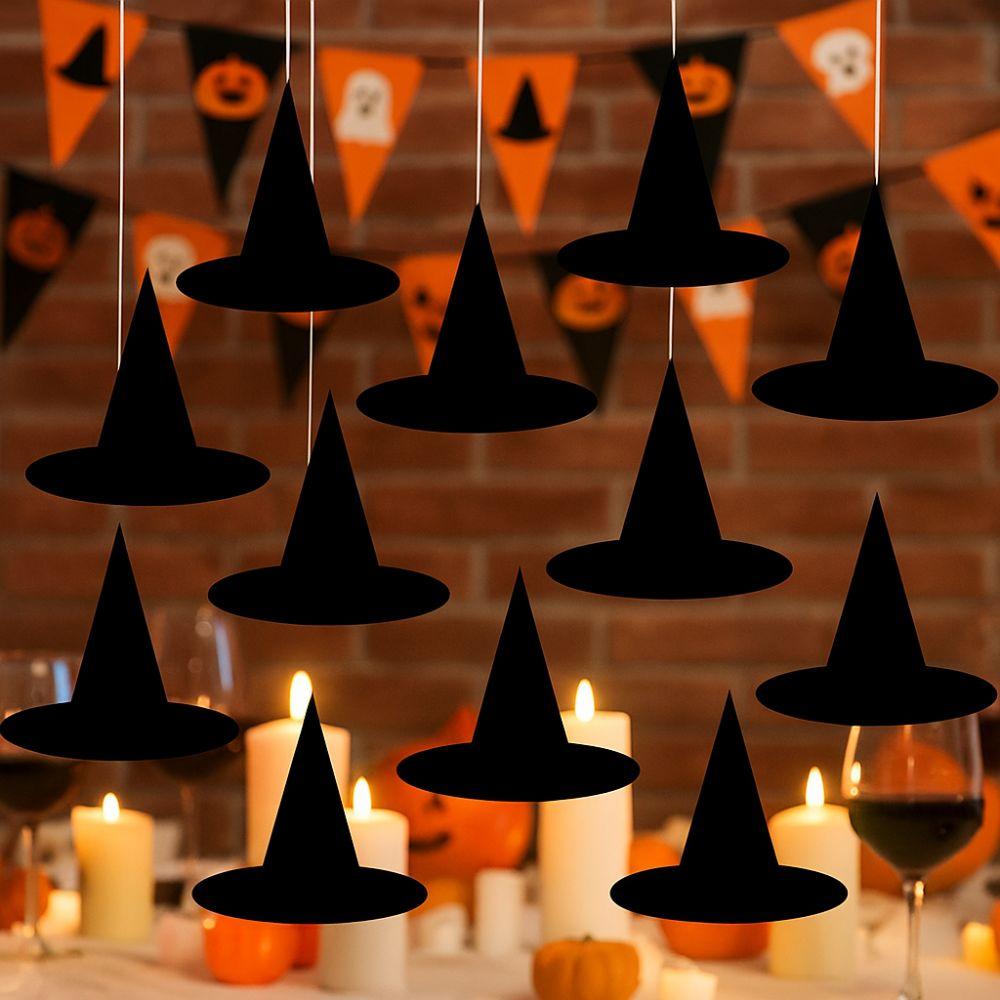 12pcs Handmade Witch Hat Decoration DIY Hat Wall Decor Halloween Hat Hanging Pendant  Photo Props