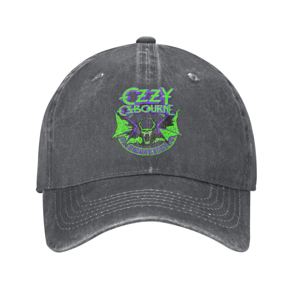 Cappellino da Baseball Ozzy Osbourne Cerchio di Pipistrelli Neon V2 Denim Usurato Cantante Musicale Snapback Unisex Donna Esterno Non Strutturato Cappello Morbido