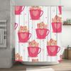 Pink Teddy Bear Tea Cup Shower Curtain Bathroom Decor For Girls And Women Cute Animal Print Wall Hangings Pink Love Hearts Size: