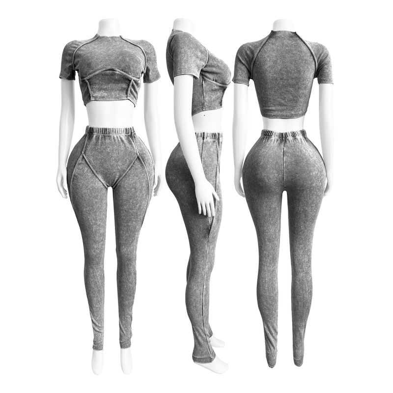 

2025 Water Washed Thread Short Sleeve Pants Set Light blue S