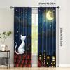 2 Pieces of Cat and Full Moon and Star Printed Curtains On the Roof   Pole Bag Curtains   Home Decoration   Room Decoration