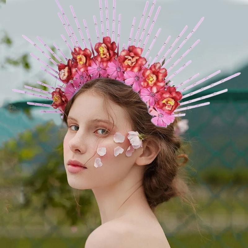 Charming Flower Crowns Headpiece Traditional Chinese Flowers Hair Accessory Eye Catching Floral Headband Ornament