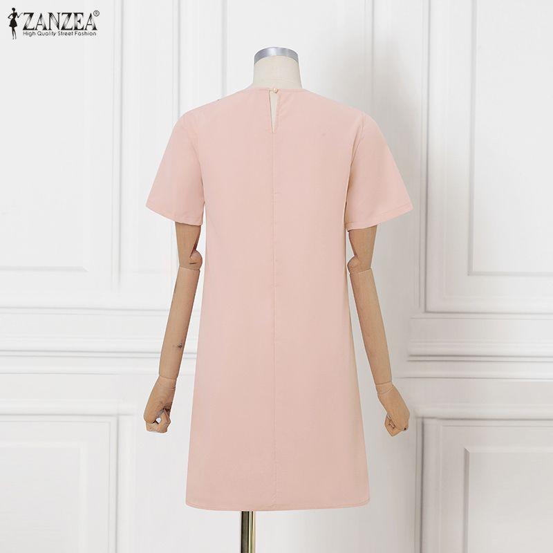 ZANZEA Rochie de vară cu mânecă scurtă, casual, cu gât rotund