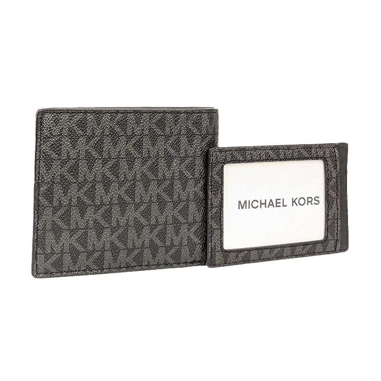 Michael Kors Classic Short Vintage Monogram Canvas Three-In-One Wallet Men Wallet Black 36H9LGFF7B-BLACK