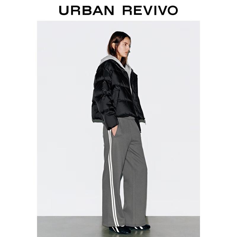 UR Women's Casual Color-block Faux Two-piece Hooded Drawstring Down Jacket