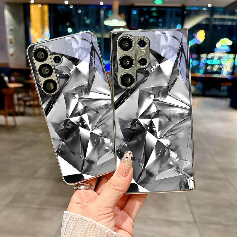 Shattered Crystal Electroplated Silver Phone Case For Samsung Galaxy S26 S25 S24 S23 S22 S21 S20 Ultra Plus FE 26 5G Glass Cover