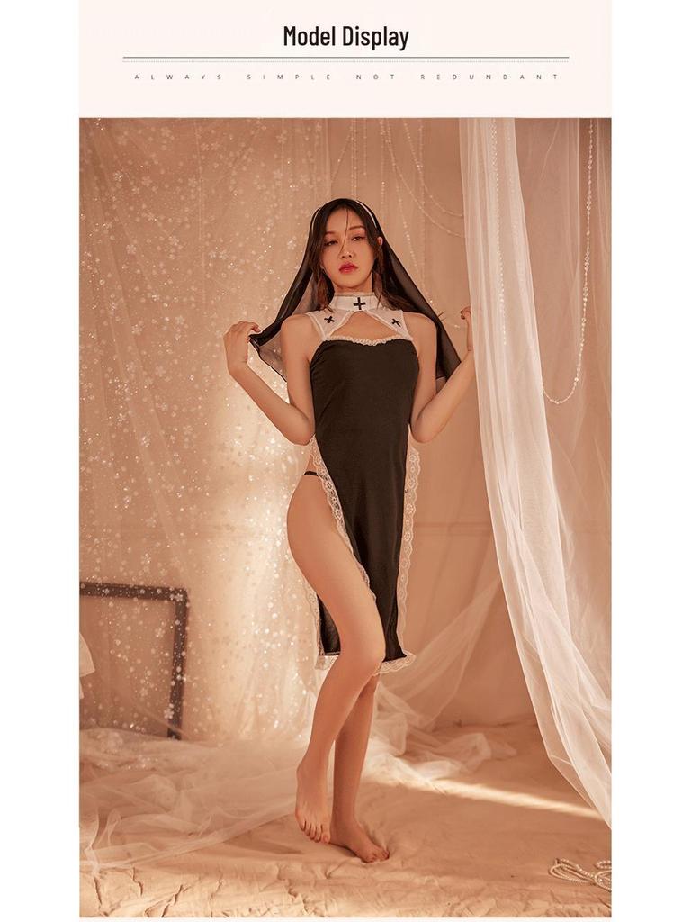 Sexy Nun Cutout Nightgown Costume for Role Play
