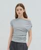Kamino Striped Pintuck Off-Shoulder T-Shirt Navy