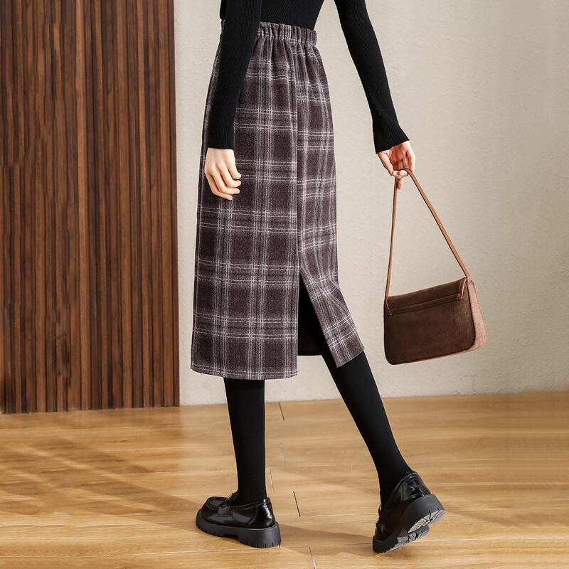 TERRE BLEUE Women's Retro Plaid Pencil Skirt