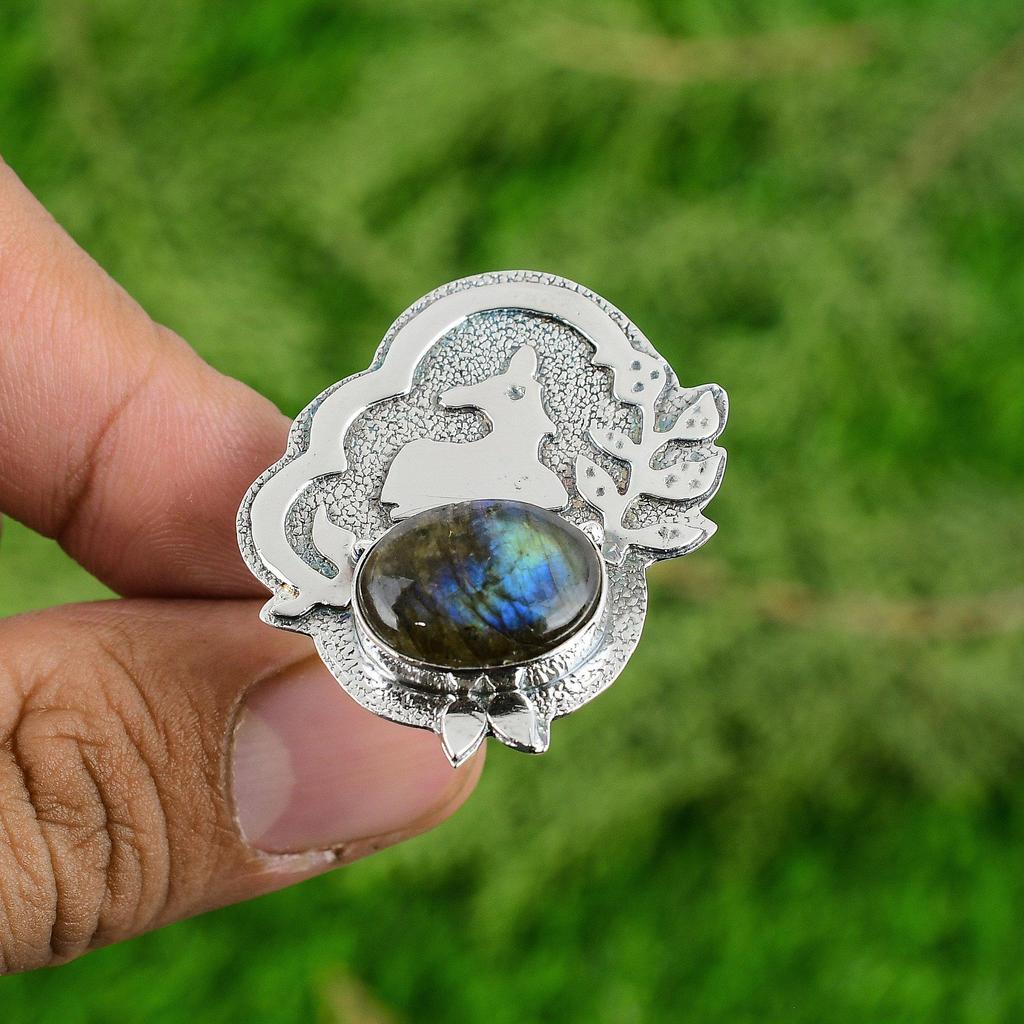 Labradorite Stone 925 Silver Sister Promise Third Eye Chakra Bezel Wedding Ring