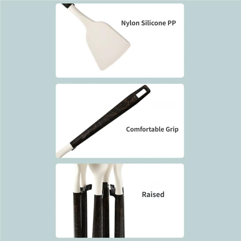 7Pcs Soft Silicone Cooking Spoon And Spatula Set Kitchen Tool With Ergonomic Handles For Nonstick Cookware