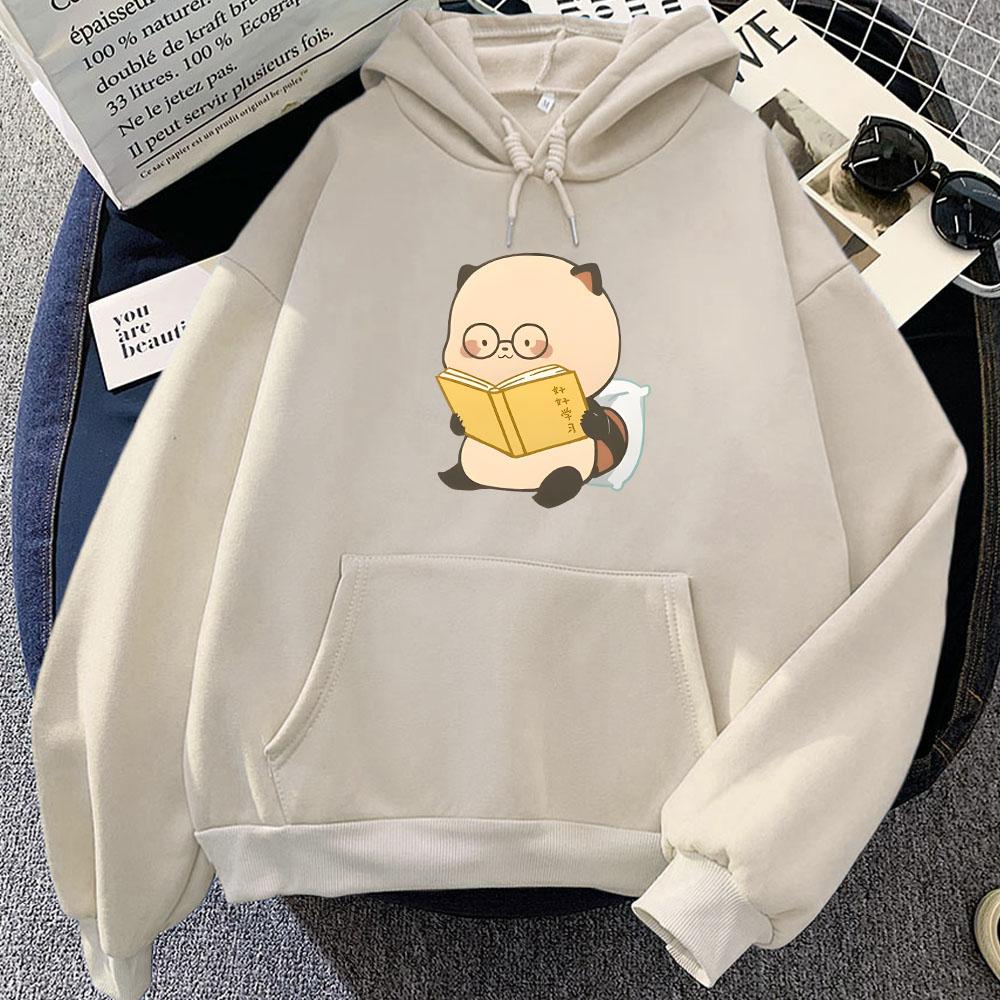 Raccoon Reading Graphic Hoodies Women/Men Casual Long  Sleeve Sweatshirts Winter Fleece Comfortable Hooded Tops