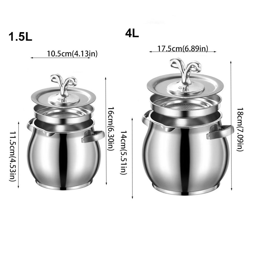 Stainless Steel Lard Strainer Tank Binaural Handle Lard Storage Can Durable Oil Filter Pot  Cooking