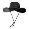 Vintage Faux Leather Western Cowboy Hat Gentleman Jazz Hats For Men Women Outdoor Travel Cowgirl Hat