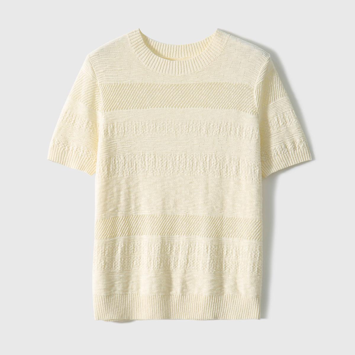 

WTEMPO Hollow Pullover Вязаная блузка Летняя однотонная рубашка Повседневные трикотажные топы Модная женская нижняя рубашка с коротким рукавом и круглым вырезом Футболки XL бежевый