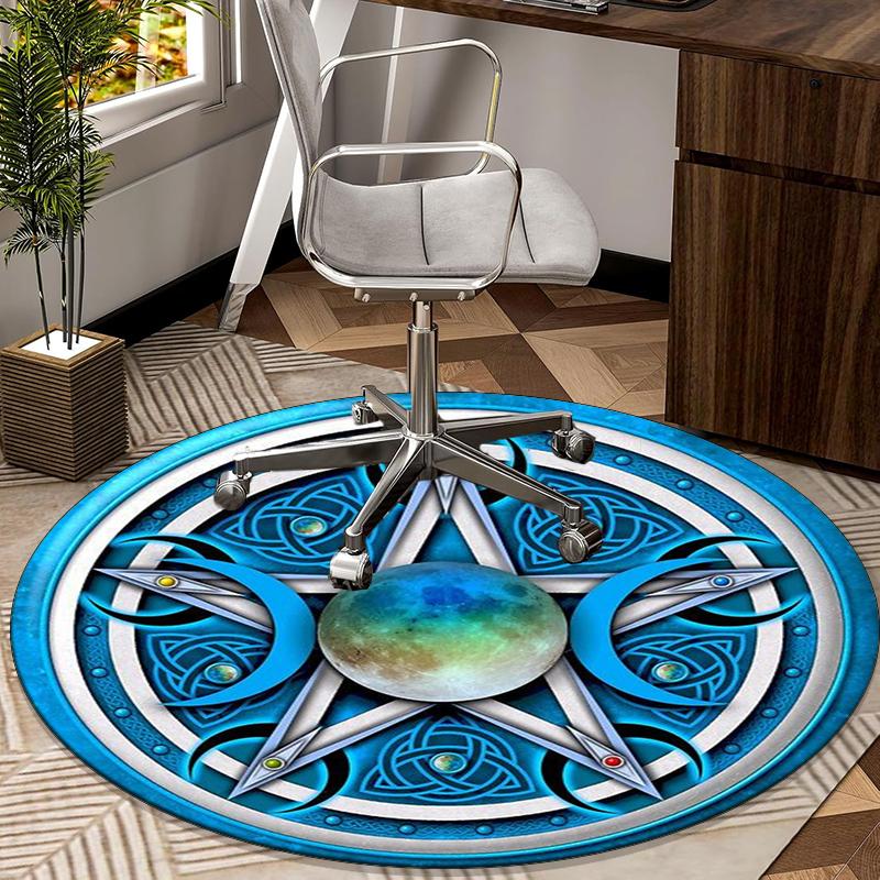 Celtic Moon Pentagram Art Round Carpet Chair Cushion Round Entryway Rug, Soft Round Rugs for Living Room, Bedroom, Circle Carpet Decor Gifts