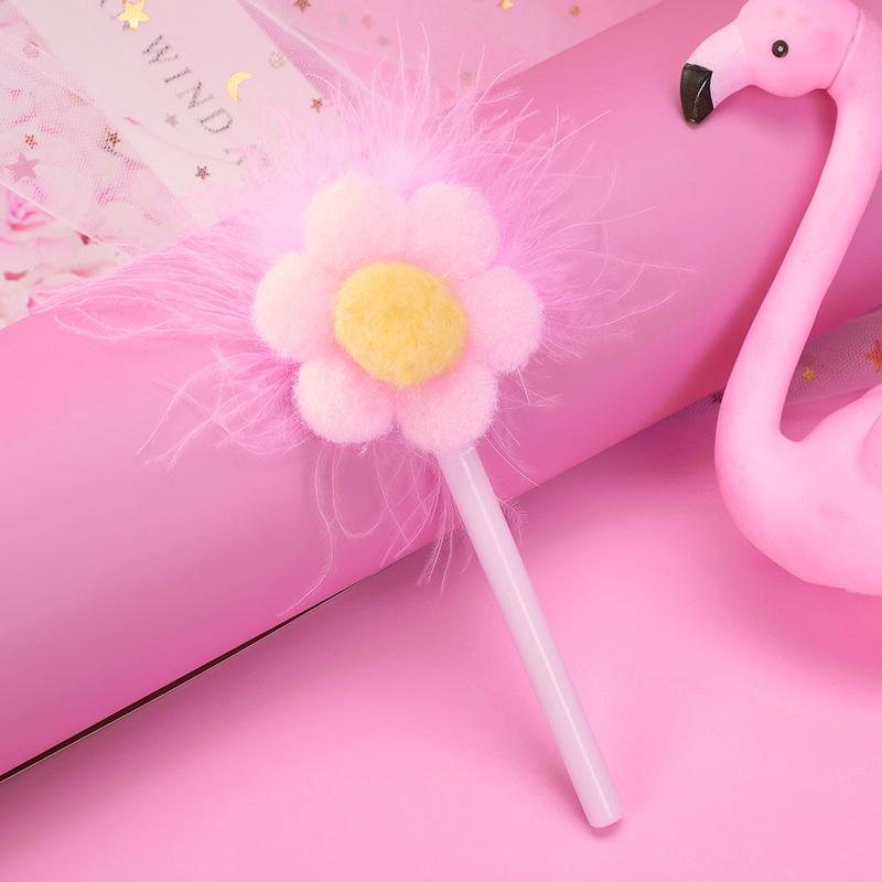 

1 шт., кавайный шестигранный цветок, школьные принадлежности, канцелярские принадлежности, гелевая ручка, креативная милая плюшевая милая стильная забавная ручка Ink Color：Black