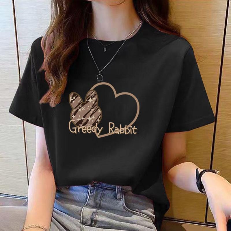 Women's T-shirt, women's round neck loose fashionable printed T-shirt, cartoon top for summer