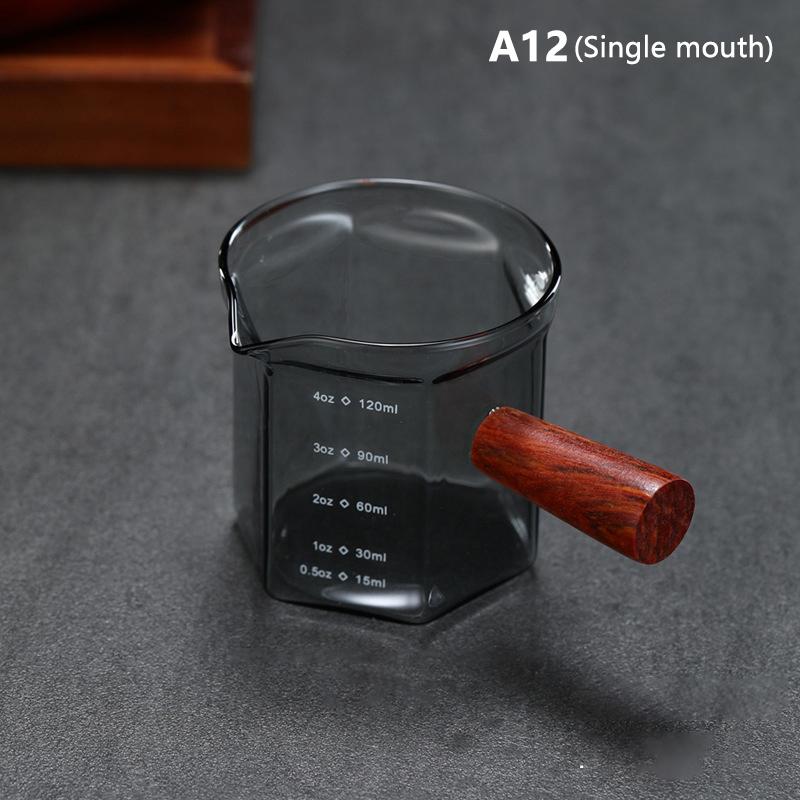 120Ml Wood Handle Glass Espresso Measuring Cup Coffee Extraction Cup With Scale High Temperature Resistance Milk Jug Measure Mug