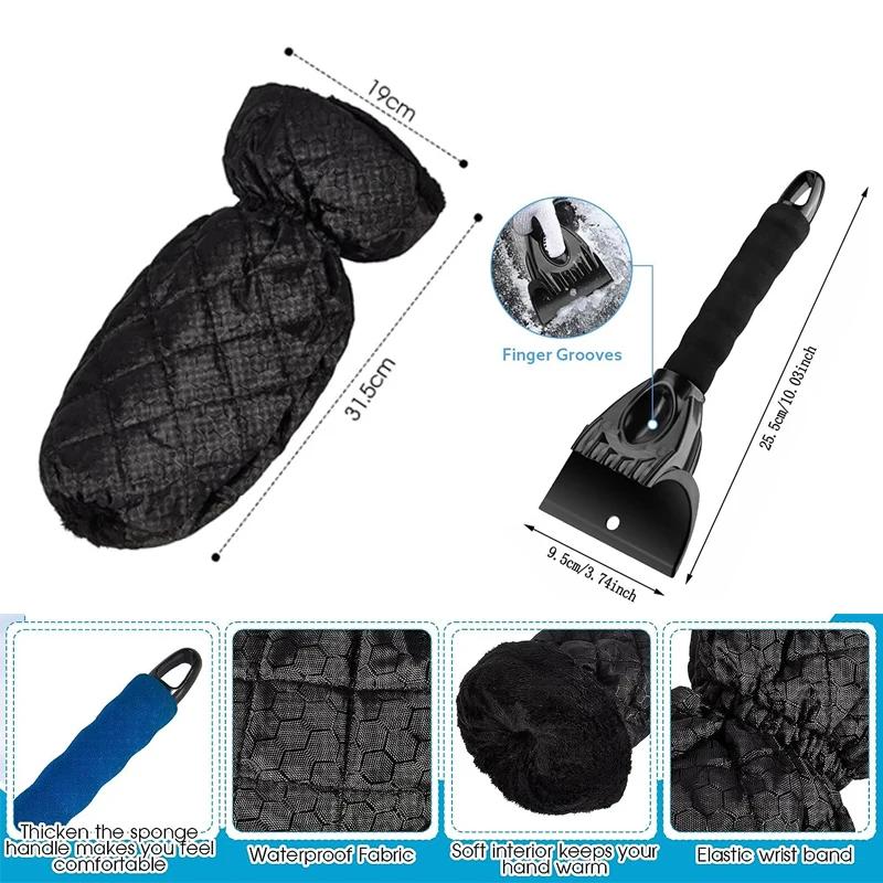 Car Snow Scraper Kit Windshield Ice Tool Foam Handle Warm Glove Defrost Cleaning Shovel Removes Snow Frost for Window and Door