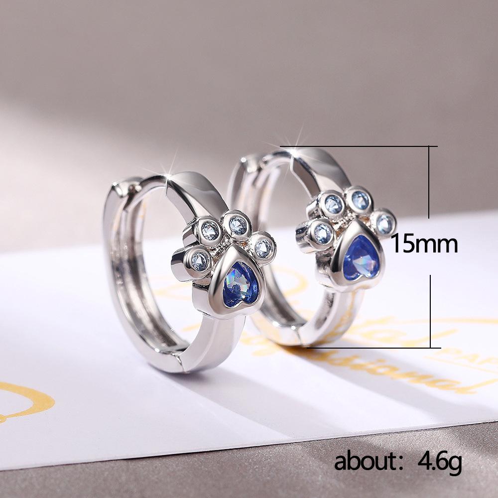 עגילי חפת אוזן ועגילים בצורת כף חתול בסגנון קוריאני עם יהלומים כחולים: לב חמוד לסטודנטים ולחג המולד