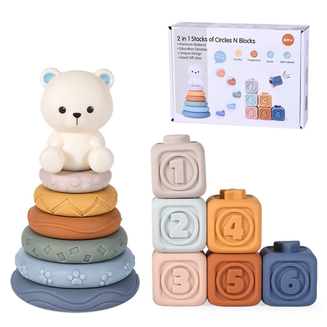 

TOMMYFIELD Montessori Toys for 1-Year-Olds, Educational Toys, Vinyl Building Blocks, Soft Toy (Bear) [Parallel Import]