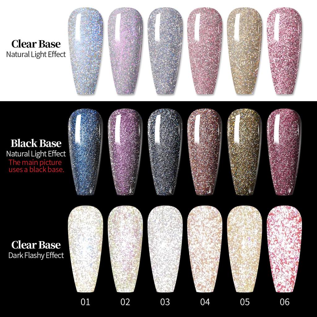 BORN PRETTY Gel Nail Glitter Flash Nail Gel Nail Glitter Color Gel Set Compatible (6 Colors) UV/LED