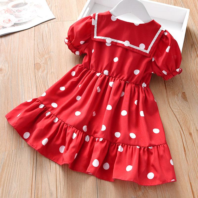 Baby Summer Short-sleeved Skirt Girls Polka Dot Lapel Dress Children's Chiffon Skirt