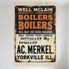 Vintage Scientific Combustion Boilers Tin Sign Distressed Metal Wall Decor with 'WILL HEAT THIS BUILDING' Typo, Yorkville IL AC