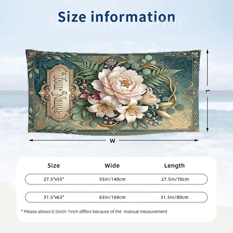 Floral Garden Theme Beach Towel Personalized Custom Name & Text Soft Quick Dry Beach Towel for Swimming Travel