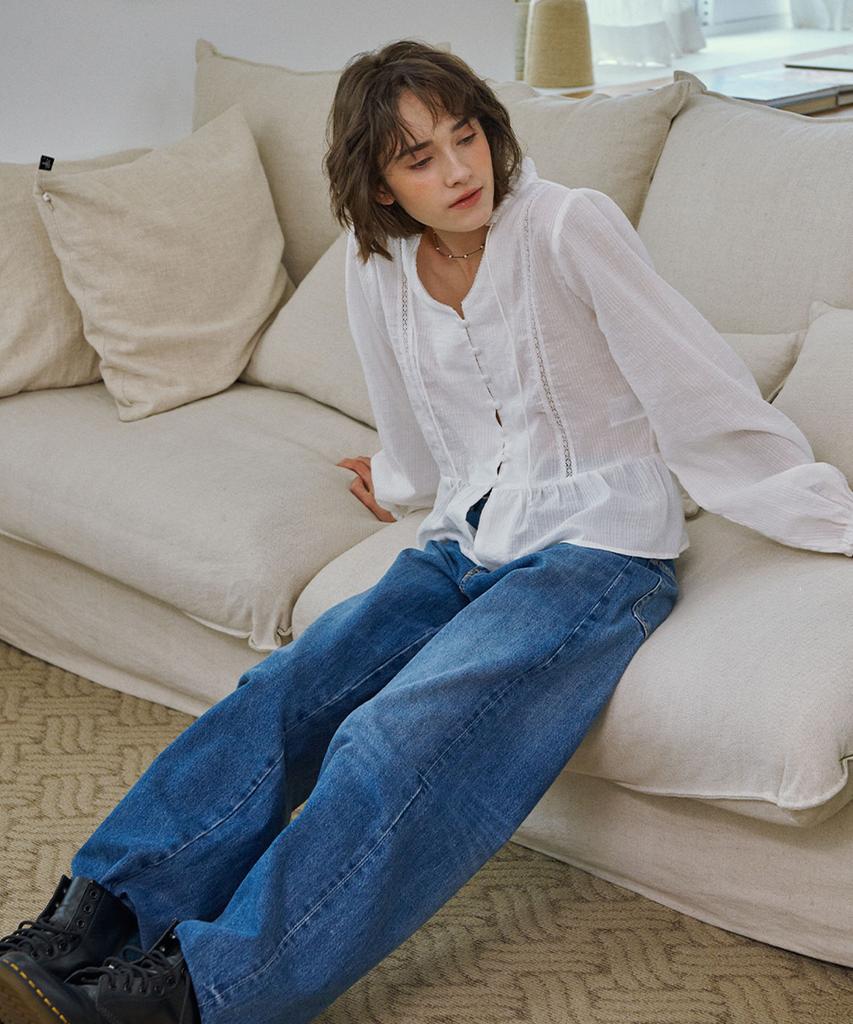 MARROT Ruffle Lace Blouse_White