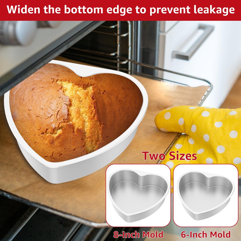 2Pcs Heart Shape Cake Pan 6 Inch 8 Inch Aluminum Alloy Cake Mold Cheesecake Baking Mold Tool Valentine's Day Birthdays Bakeware