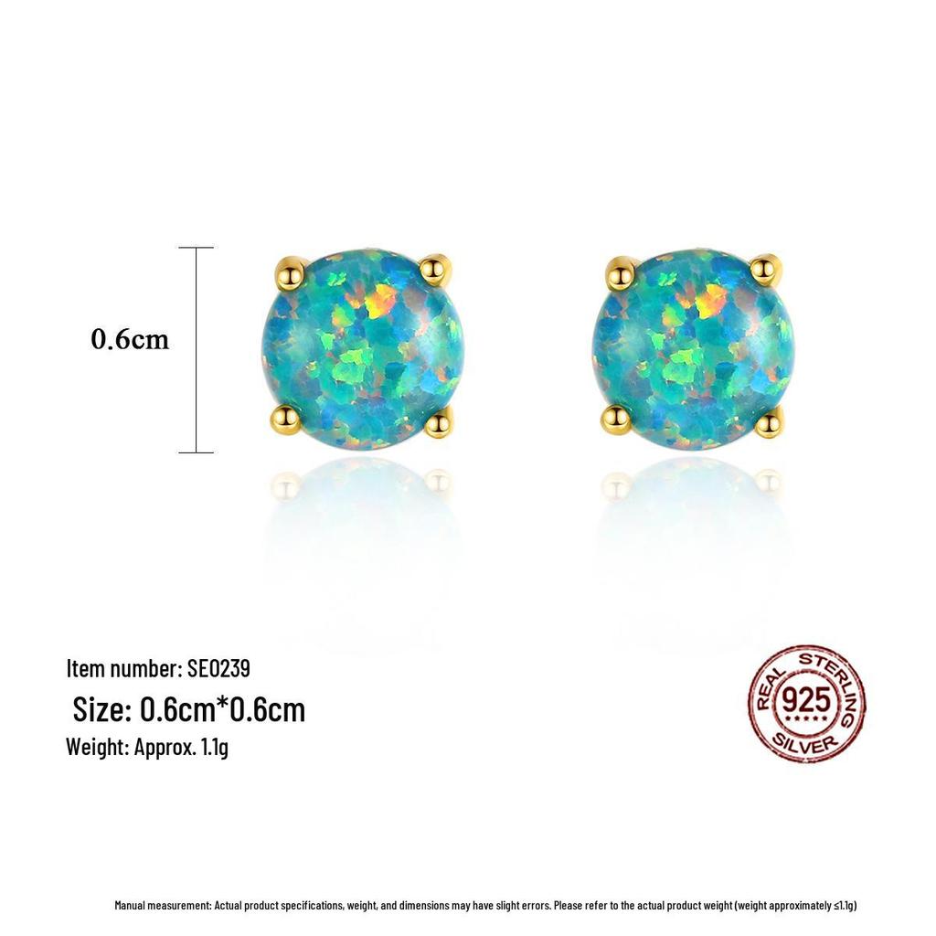 PAG&MAG S925 Silver Opal Earrings for Women - Stylish Korean Round Four-Claw Design