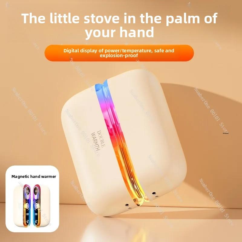 Winter Gift Neck Hanging Magnetic Hand Warmer Digital Display Colorful Light Transparent Heating Hand Warmer