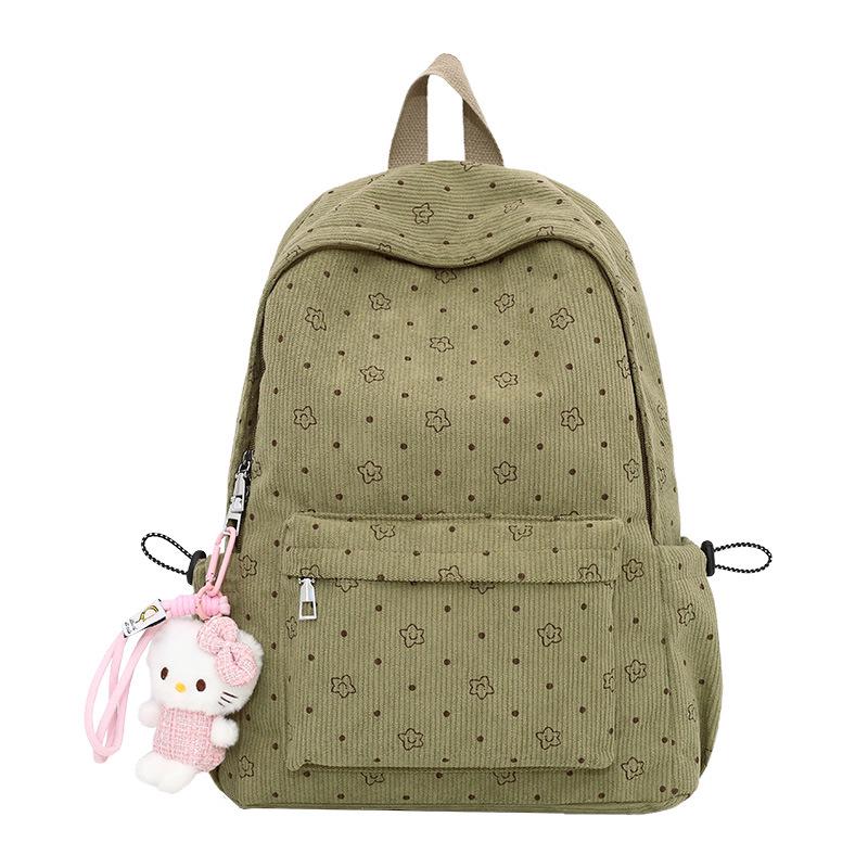 

Cross-border Corduroy Polka Dot Double Backpack for Middle & High School Students Without Pendant зелёный