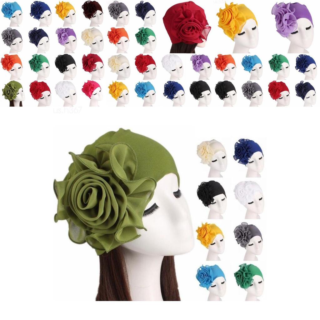 Luxurious Bamboo Fiber Womens Hair Loss Turban Cap With Beautiful Flower Design