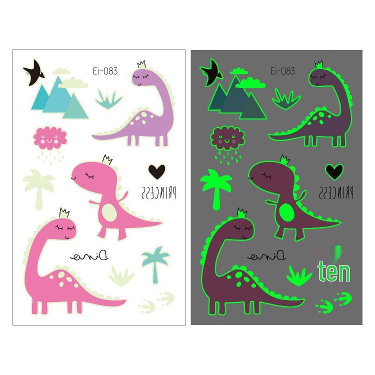 Adesivi Tatuaggi Temporanei di Dinosauri che si Illuminano al Buio per Bambini