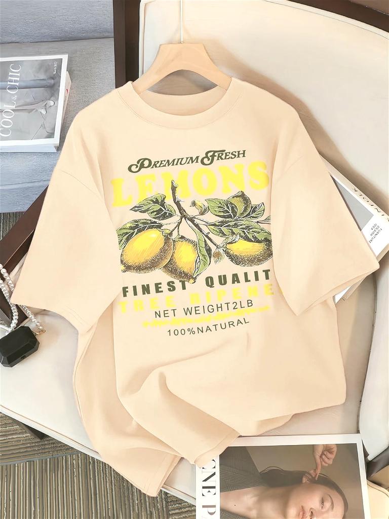 Lemons Fruits Premium Fresh Printing T Shirt Woman Sportswear ONeck Casual T Shirts AllMatch Short Sleeve Women Clothing