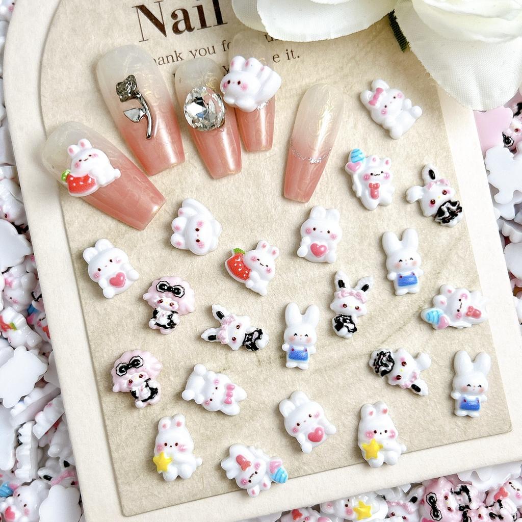 Cartoon Rabbit Nail Art Accessories Cute 3D Heart Blush Bunny Handmade DIY Nail Wearable Nail Decorations