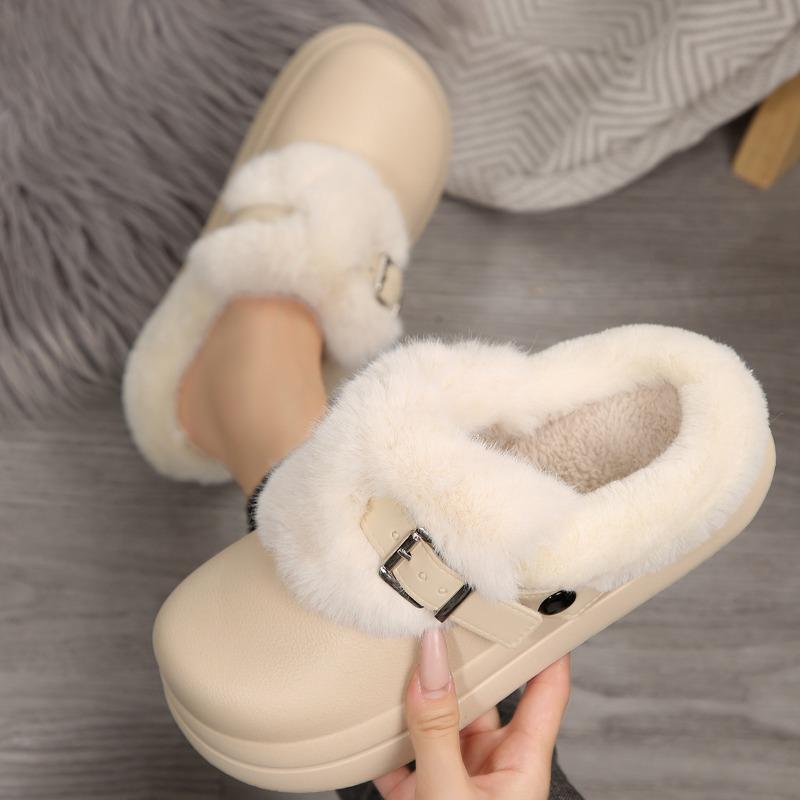 Fashion Cotton Mow Winter New Round Head Deep Mouth Metal Buckle Waterproof Platform Plush Half Mow