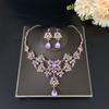 DIEZI Luxury Wedding Bridal Purple Pink Crystal Necklace Earrings Jewelry Sets For Women Fashion Water Drop Rhinestone Jewelry