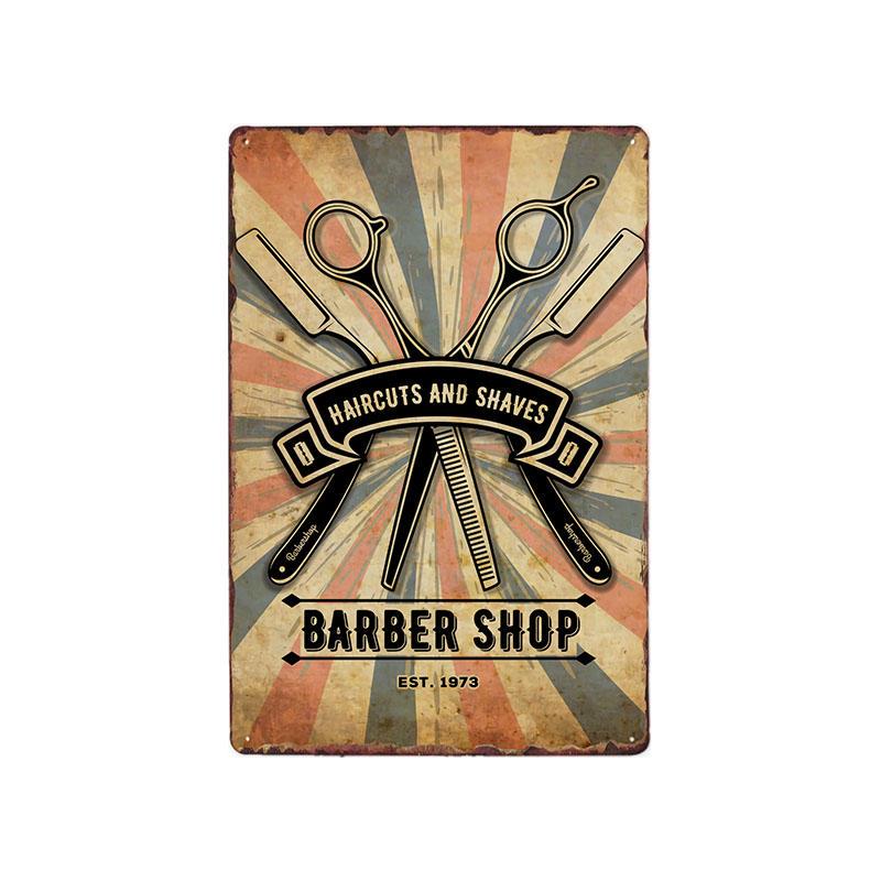Hohappyme Vintage Barber Shop Metal Signs Barbershop Poster Bar Pub Retro Plaque Haircut and Shave Beard Iron Plates 20x30 Cm