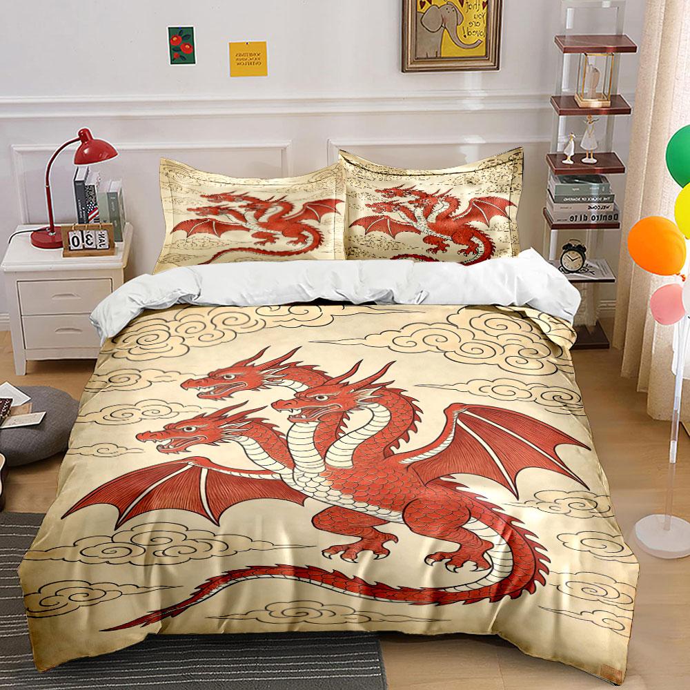

Red three-headed dragon. Bedding sets Duvet cover sets Duvet covers Pillowcases(1 * Duvet Cover 2 * Pillowcases without duvet insert) 135x200cm