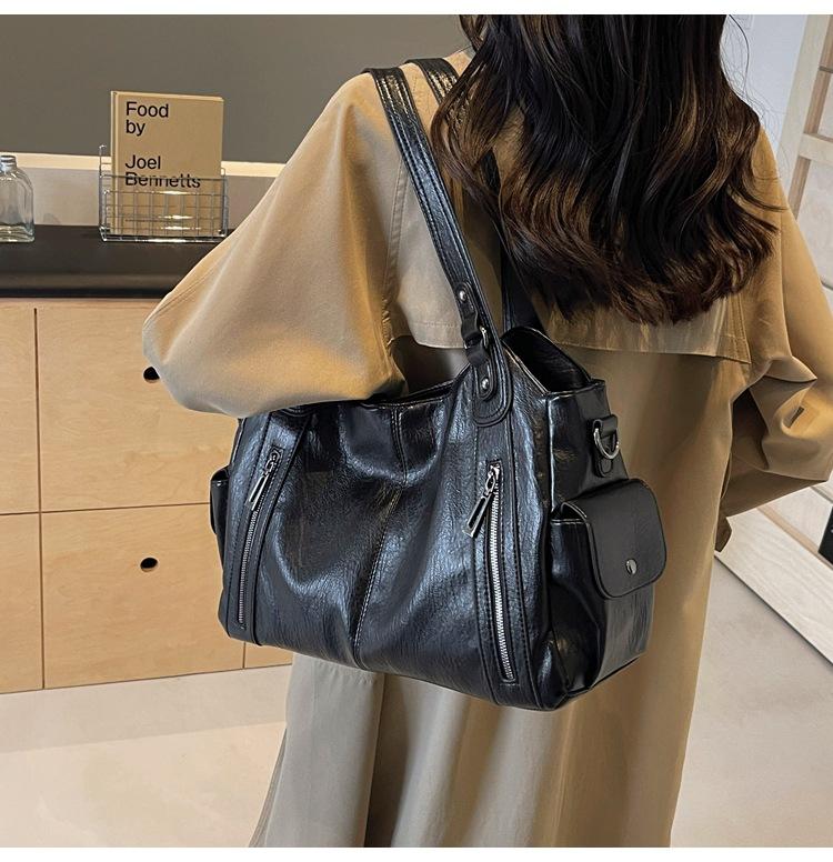 Women s PU Leather Shoulder Crossbody Bag, Large Capacity Tote Bag, Women s Work Commuting Handbag чёрный